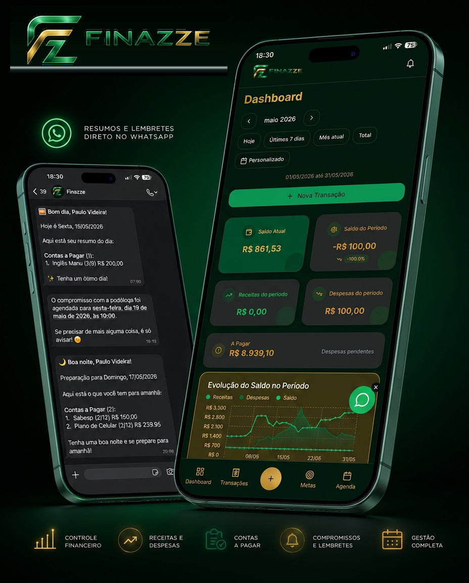 Finazze - app de gestão financeira com integração WhatsApp